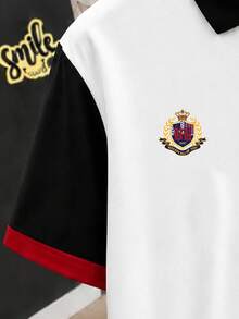 NEOREFINED 男士經典配色領短袖 Polo 衫，徽章印花休閒短袖上衣，都市休閒百搭風格 - 彩色 - 查看 5
