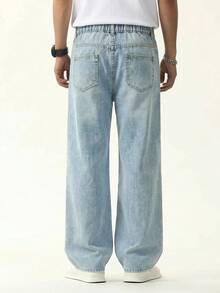 Teen Boy Fashion Shining Sequined Vintage Blue Loose-Fitting Jeans For Rave Outfits Festival - Blue - View 8