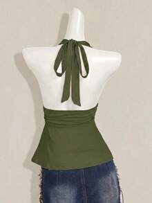 SHEIN ICON 萬聖節女款掛脖露背黑色娃娃裝背心上衣 - 軍綠色 - 查看 2