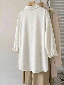 SHEIN CURVE+ 大尺碼休閒落肩寬鬆襯衫，適合春夏秋冬、度假、海灘 - 白色 - 查看 2
