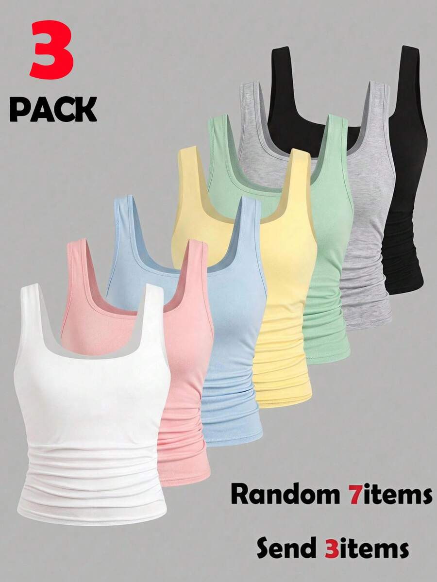 Tween Girl Tank Tops 3pcs, Buy 1 Get 2 Free, Surprise Box [Random 7 Sets, Send 3 Set] - Multicolor - View 1