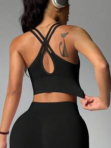 SHEIN Velisys 女款純色後背交叉時尚修身運動內衣 - 彩色 - 查看 6