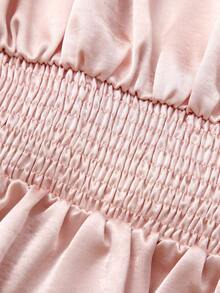 GlowEve Spring/Summer Satin Baby Pink Round Neck Sleeveless Pleated Metal Button Ruffle Collar Exquisite Elegant Commute Date Office Women's Blouse Shirt - Baby Pink - View 4