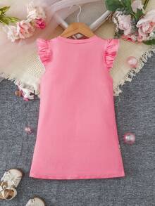 SHEIN Elladie kids 小女孩夏季休閒仙女公主卡通印花洋裝 嬰兒派對 7 歲生日 嬰兒粉色獨角獸生日 - 玫紅色 - 查看 3