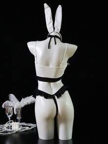 Dansine 女款性感兔女郎 Cosplay 黑色黑桃角色扮演連身衣制服套裝 - 黑色 - 查看 2