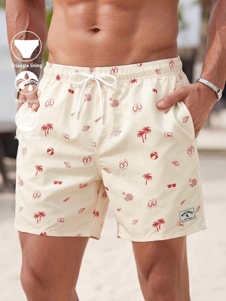 CoralVoy Men's Drawstring Pocket Volleyball Print Slippers Shorts - Beige - View 1