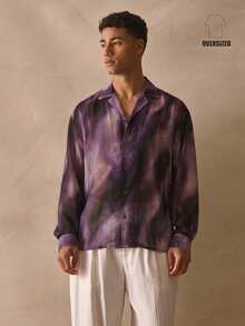 Musero Oversized Long Sleeve Drop Shoulder Revere Collar Button Through Shirt Top Spring Summer Essentials - Purple - View 2