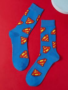 SUPERMAN X SHEIN 2雙裝男士菱形字母圖案中筒襪 - 混色 - 查看 8