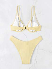 Costavie Women's Summer Beach Solid Color Sexy Fashion Bikini Two-Piece Swimsuit Set - Yellow - View 2