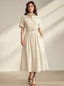 Anewsta Essential Elegantes Damen-Jeanskleid im Urlaubsstil, Blau, Slim Fit - Weiss - Übersicht 7