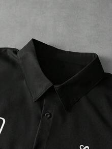 PAVTROS 男士大尺碼工作服字母印花短袖襯衫 - 黑色 - 查看 3