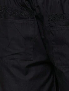 MUSERA Broderie Lace Trim Oversized Basic Casual Low Rise Shorts Spring Summer Vacation Holiday Ibiza Boho Elegant Lounge Travel Black Everyday Home - Black - View 5