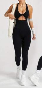 Sirith Seamless High Elasticity Racerback Sports Jumpsuit With Lifting Effect - Black - View 3