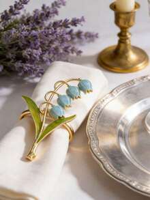 Cirelle 1 buah Cincin Serbet Bunga Lily of the Valley yang Elegan | Tempat Serbet Logam Bermotif Bunga untuk Dekorasi Meja - MultiWarna - View 6