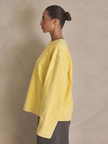 MUSERA Washed Oversized Long Sleeve Top Summer, Sporty, Casual, Day, Streetstyle, Streetwear Spring - Yellow - View 2