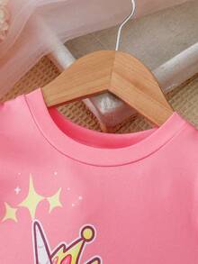 SHEIN Elladie kids 小女孩夏季休閒仙女公主卡通印花洋裝 嬰兒派對 7 歲生日 嬰兒粉色獨角獸生日 - 玫紅色 - 查看 6