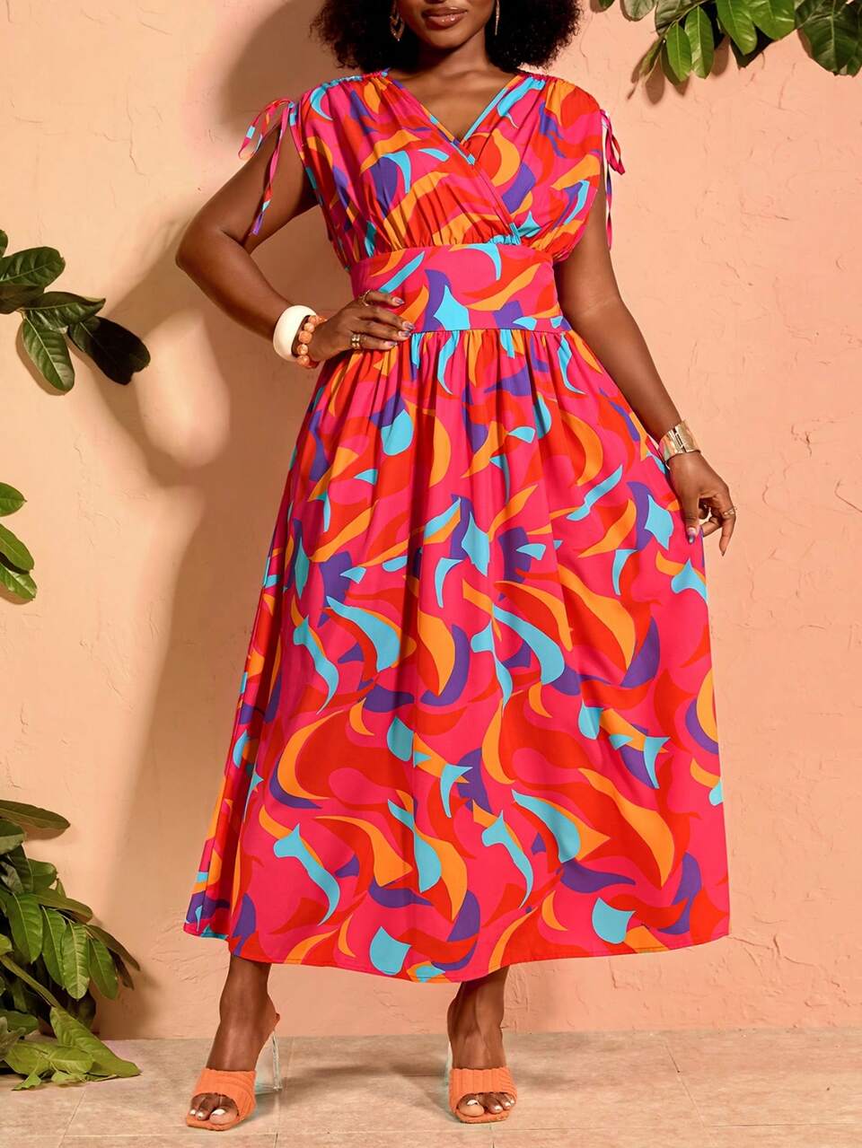 Plus Size Vacation Casual All-Over Print Dress