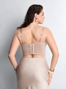 Slumbrini Plus Size Women Beige Mesh Corset Bra - Comfortable Breathable Detachable Strap Design Waist Cincher - Beige - View 3