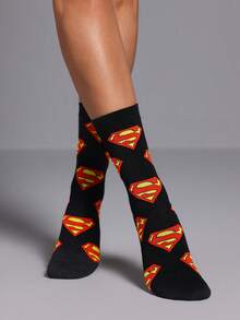 SUPERMAN X SHEIN 2雙女款字母圖案時尚筒襪，適合日常穿著 - 彩色 - 查看 6