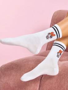 THE POWERPUFF GIRLS X SHEIN 3入組女款中筒條紋襪 - 白色 - 查看 11