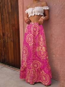 Flora Isola Flora Isola Bohemian Asymmetrical Pattern Women's Fuchsia Skirt For Vacation - Red - View 4