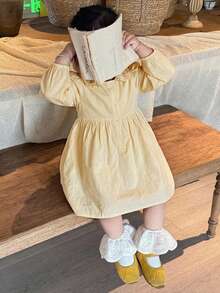 Dazy Kids 嬰兒女童圓領刺繡卡通可愛無袖中長洋裝 - 粉色 - 查看 3