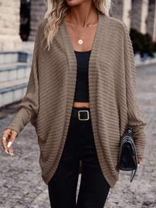 SHEIN Frenchy Chaqueta casual versátil de unicolor con abertura frontal para uso diario para mujer - Camel - Ver 5