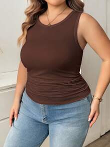 SHEIN CURVE+ 3件組大尺碼純色休閒圓領細肩帶背心上衣套裝，2026秋冬 22W - 彩色 - 查看 16