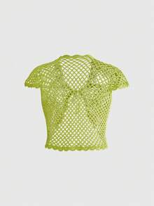 Sweetness Spring/Summer Vacation Handmade Crochet Knit Cardigan Cute Cherry Hand-Crocheted Women's Knit Top - Green - View 11
