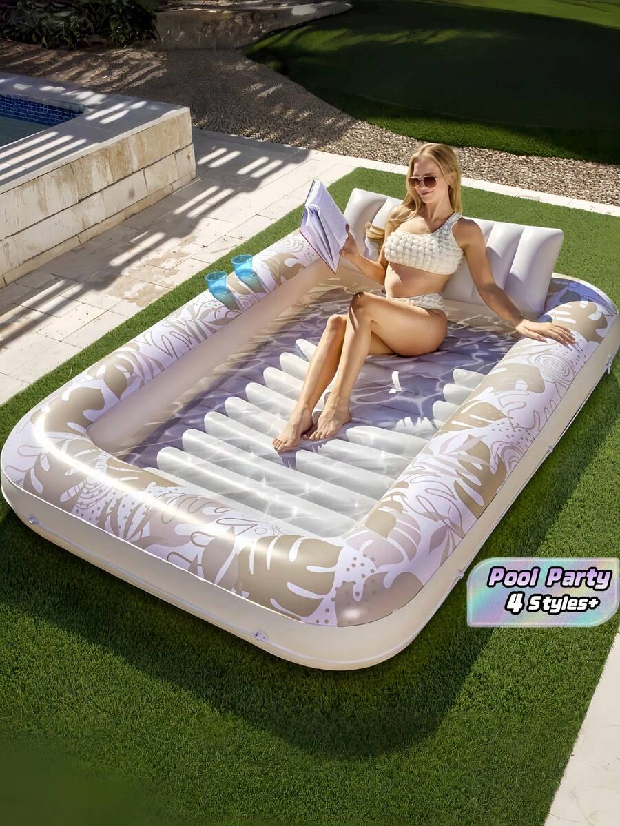 1 Piece PVC Inflatable Double Person Floating Raft Maple Leaf Lounge Chair Folding Pool Float Mat For Summer Beach Sun Tanning Lake Relaxation Outdoor Water Party Accessory