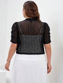 SHEIN Clasi Chaqueta corta de talla grande con manga de pétalo y frente abierto - Negro - Ver 2