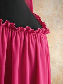 Mistrie Women's Long Colorblock Frill Trim Elegant Ribbon Dress - Hot Pink - View 6