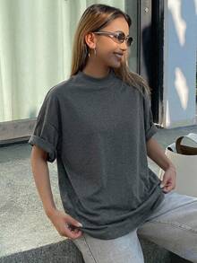 Livesso 春夏灰色寬鬆商務休閒風時尚女款短袖辦公穿搭T恤 - 深灰色 - 查看 8