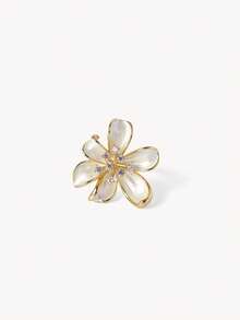 Opalesca 18K Gold-Plated Chrysanthemum-Shaped Pearl Inlaid Zirconium Niche Exquisite Fashion Ring - Yellow Gold - View 2