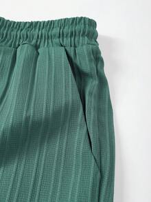 Genlund Conjunto de playa de camisa de manga corta y pantalones cortos de unicolor para hombres de talla grande - Verde - Ver 8
