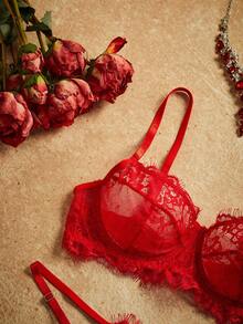 PinupPomp Set de 2 piezas de lencería con parches de encaje burdeos maduro - Rojo - Ver 3
