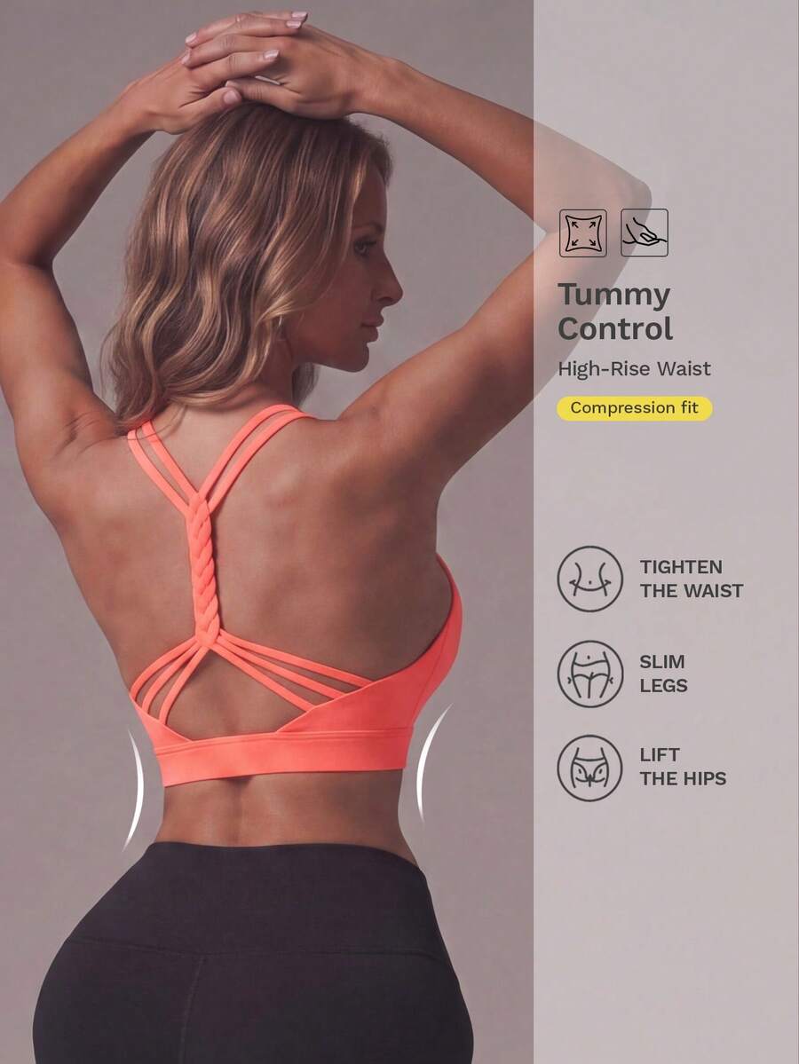 Nuvra Rygglös Skära Ut Slätt Sport BH - Bränd Orange - Visa 1
