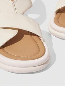 HighSole Women Heeled Sandals Flat Sandals Women's Summer 2026 New With Skirt Roman One-Button Beach Shoes Outer Wear Women Soft Sole Large Size - Beige - View 3