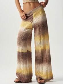 Bohemela Pantalon en tricot de câble torsadé dégradé vintage - Champagne - Voir 4