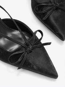Eladyva European & American Style Mules Shoes For Women, Bow Decor Closed Toe Stilettos Sandals, Pointed Toe Slip On Pumps Valentines - Black - View 3
