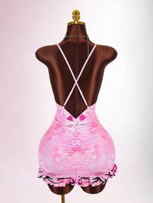 Bumpella Women's Floral Cross Pattern Sexy Date Party Mini Cami Dress - Pink - View 10