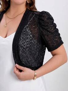 SHEIN Clasi Chaqueta corta de talla grande con manga de pétalo y frente abierto - Negro - Ver 1