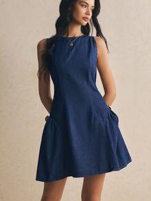 Poéselle 女款百褶休閒日常出遊牛仔洋裝 - 藍色 - 查看 8