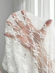 Enliva Plus Size Women White Lace Sheer Top Short Sleeve Loose Babydoll Blouse Boho Elegant Summer Casual Beach Evening Birthday Cocktail Shirt - White - View 9