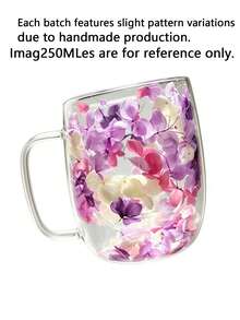 2 Double-Layer Glass Mugs With Handles, Transparent Floral Pattern Reusable Coffee Glasses. Ideal For Milk, Espresso, Cappuccino, Hot & Cold Drinks. Great Birthday & Holiday Presents, Also Practical Coffee Machine Accessories. - Multicolor - View 3