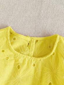 PrepCrw 1pc Young Girls' Elegant Embroidered Petal Sleeve Square Collar Blouse, Suitable For Outings, Gatherings, Festivals, Spring, Summer, Weddings - Yellow - View 3