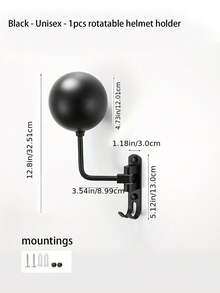 Motorcycle Helmet Stand, No-Drill Mounting, Hat Storage Rack, Hanging Bracket, Hat Holder, Display Stand, Safety Helmet Hook, Wall-Mounted. - black - View 10
