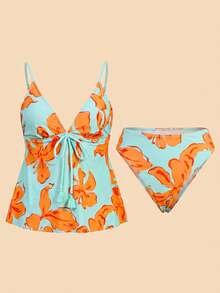 Travachic Setelan Baju Renang Wanita 2 Potong Motif Pantai Cerah (Cerah) yang Terdiri dari Camisole dan Celana Pendek - MultiWarna - View 6