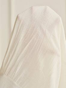 Femmeiva Women's Blouse Loose Fit Textured Pleated Ruffle Stand Collar V-Neck Button Up Lantern Sleeve Smocked Cuffs Retro French Elegant Off-White Autumn - Apricot - View 4