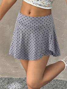 SHEIN Girls Spring/Summer Polka Dot Skirt, Casual All-Match Versatile Sport Fitness Yoga Ballet Dance School Leggings Skirt, Knitted Skirt With Ruffle Hem - Multicolor - View 10